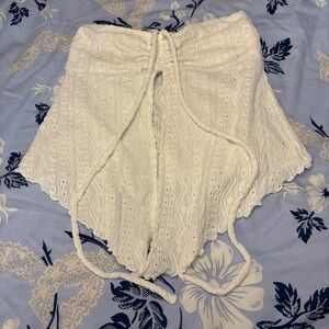 White Split-Front Tube Top with Drawstrings